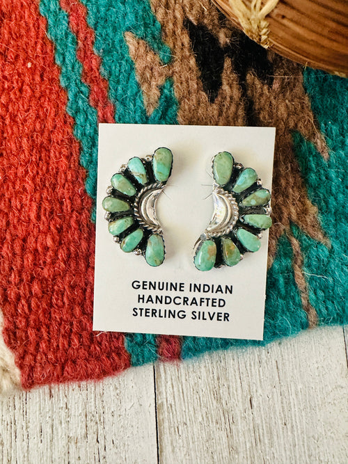 Navajo Turquoise & Sterling Silver Crescent Cluster Earrings