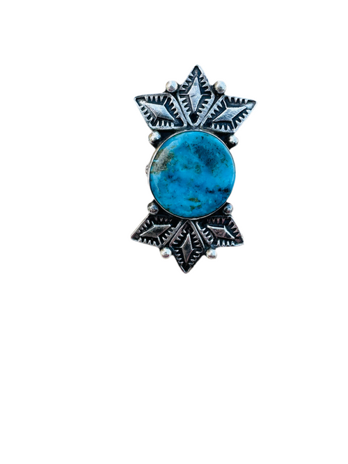 Handmade Artisan Sterling Silver & Kingman Turquoise Ring, Size 8.5