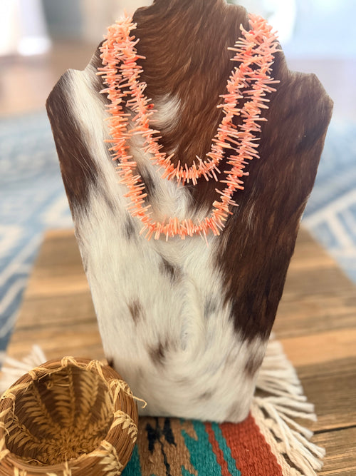 Old Pawn Handmade Dyed Coral Double-Strand Beaded Necklace