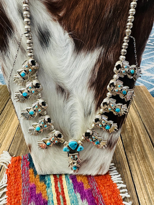 Old Pawn Handcrafted Turquoise & Sterling Silver Beaded Kachina Necklace by Doris Smallcanyon