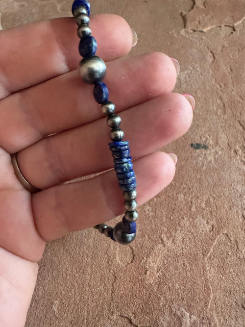 Handmade Sterling Silver & Lapis Beaded Necklace