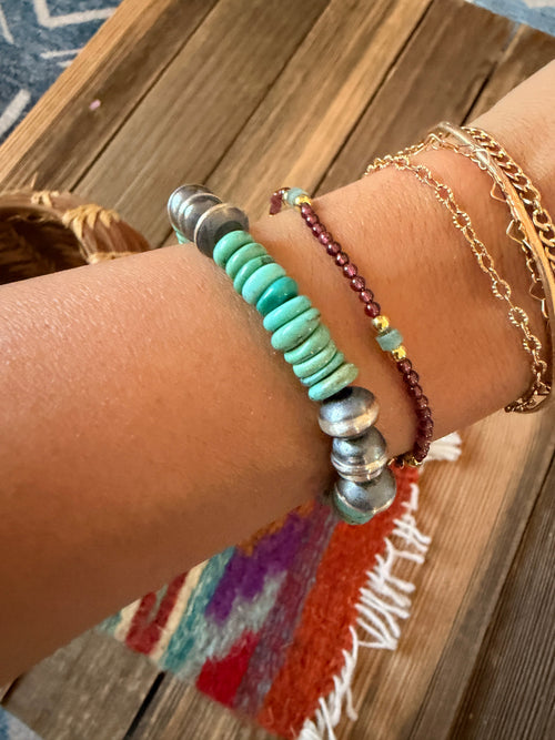 Handcrafted Turquoise & Sterling Silver Beaded Stretch Bracelet