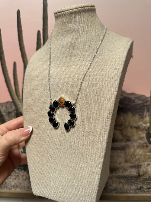 Handmade Onyx, Spice & Sterling Silver Naja Necklace