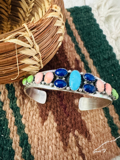 Old Pawn Navajo Multi Stone & Sterling Silver Cuff Bracelet by Daniel Mike