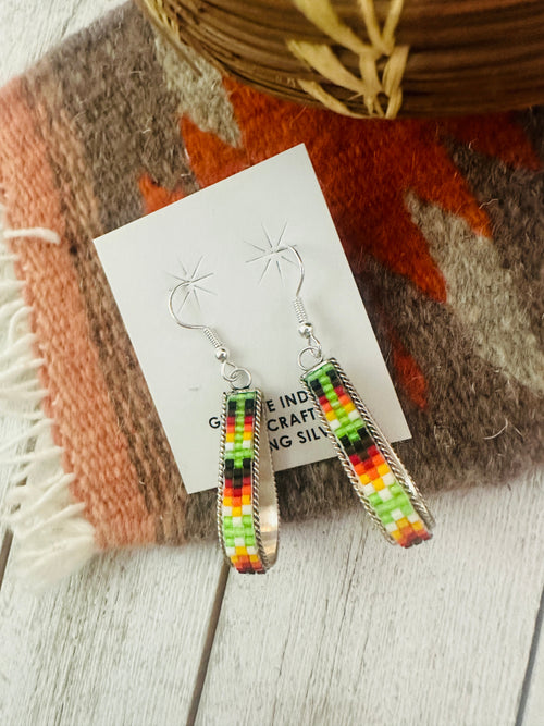 Navajo Handmade Multicolor Beaded Teardrop Dangle Earrings