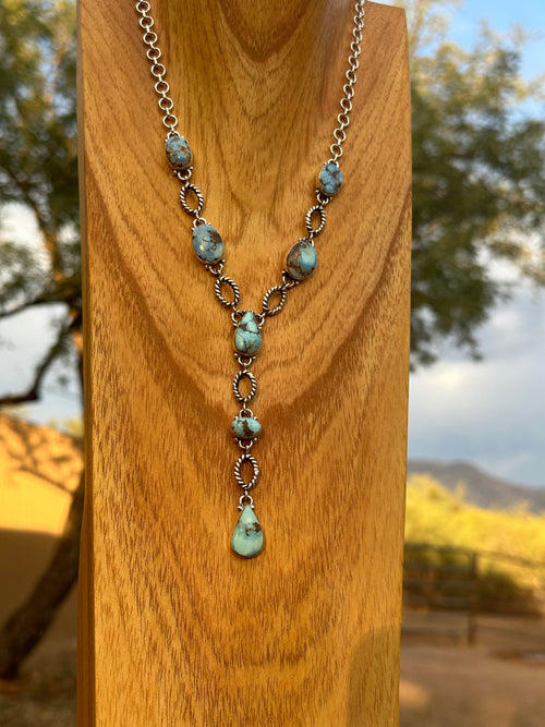 Beautiful Handmade Sterling Silver & Golden Hills Turquoise Drop Necklace