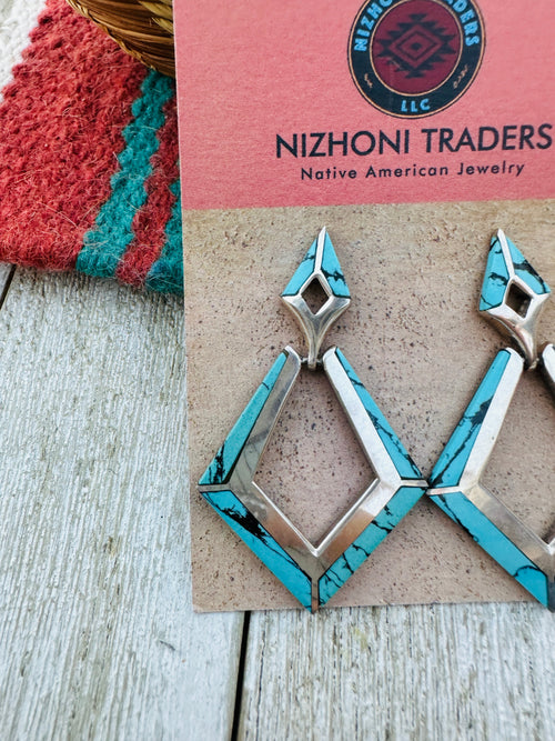 Handcrafted Old Pawn Sterling Silver & Turquoise Dangle Earrings