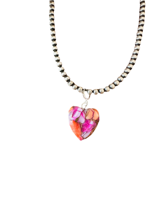 Navajo Hand Carved Pink Mojave Heart Charm