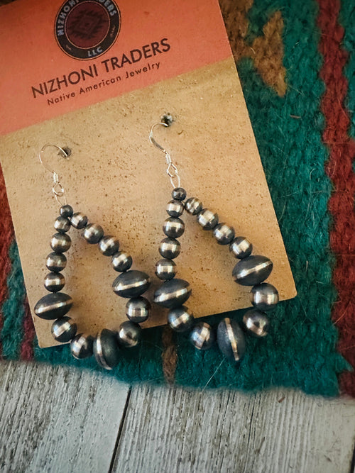 Handcrafted Sterling Silver Beaded Dangle Hoop Earrings