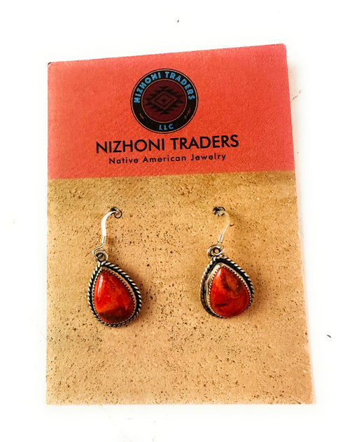 Navajo Sterling Silver Apple Coral Dangle Earrings