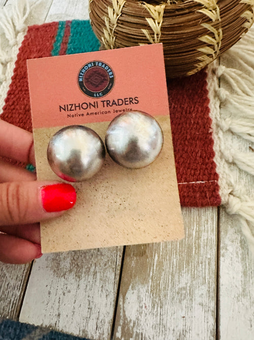 Navajo Sterling Silver Pearl Stud Earrings 16mm
