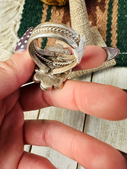 Old Pawn Handcrafted Turquoise & Sterling Silver Ring Size 11.5