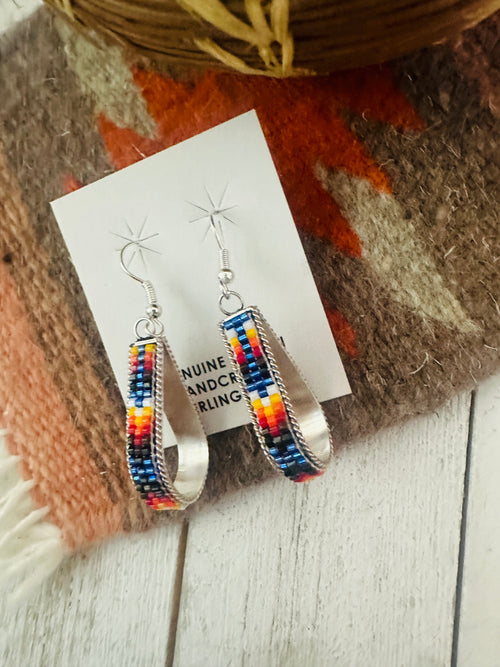 Navajo Handmade Multicolor Beaded Teardrop Dangle Earrings