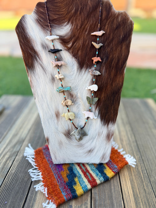 Handcrafted Sterling Silver & Beaded Fetish 27” Necklace