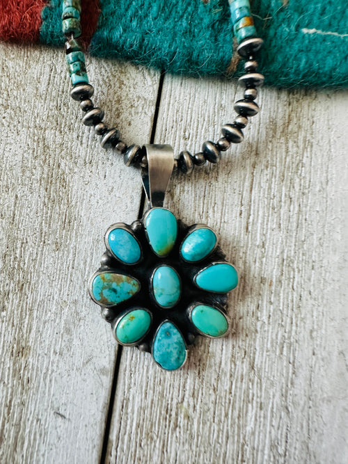 Navajo Sterling Silver & Turquoise Cluster Beaded Necklace