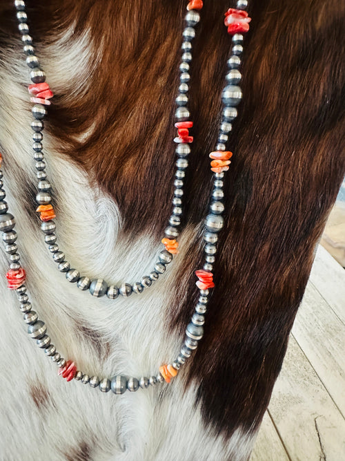 Navajo Sterling Silver & Spiny Oyster Beaded Necklace