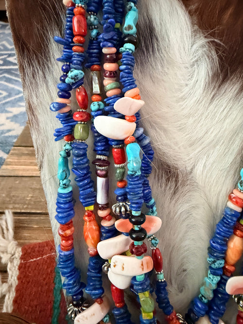 Handcrafted Multi Stone Six-Strand 32” Beaded Necklace