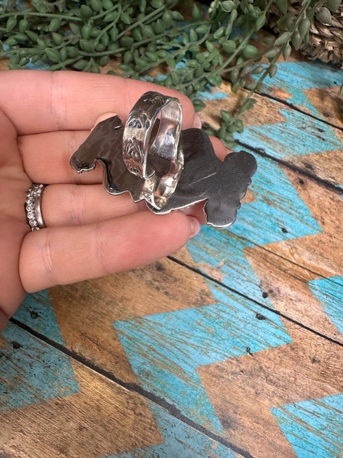 Handmade Sterling Silver & White Buffalo Adjustable Ring Signed Nizhoni