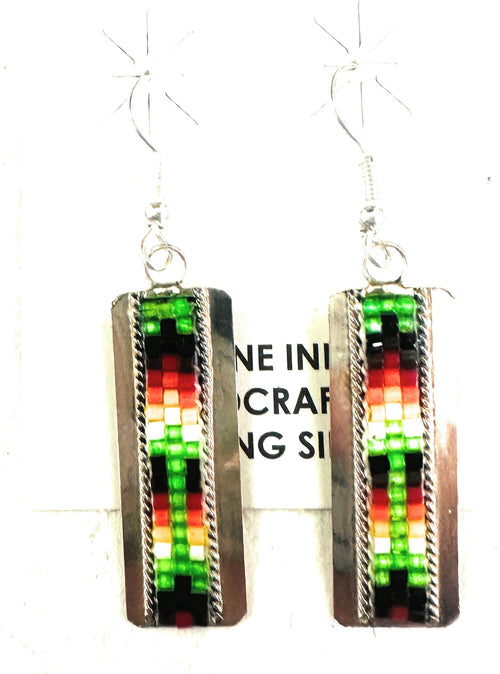 Navajo Handmade Multicolor Beaded Dangle Earrings