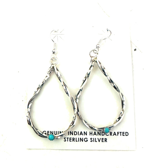 Navajo Turquoise & Sterling Silver Teardrop Dangle Earrings