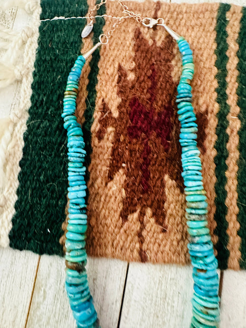 Navajo Turquoise and Sterling Silver Beaded Necklace 18”