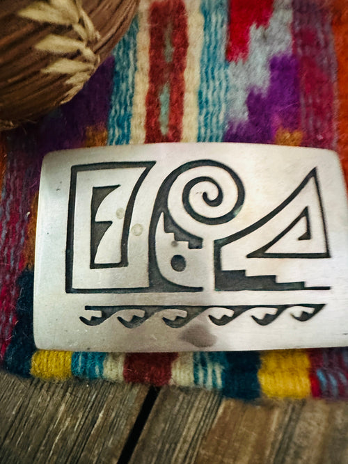 Handcrafted Vintage Old Pawn Sterling Silver Overlay Belt Buckle