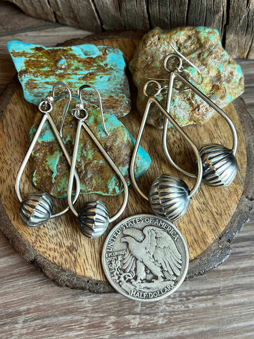 Navajo Sterling Silver Handmade Bead Drop Dangle Earrings by Preston Haley