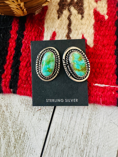 Navajo Sonoran Mountain Turquoise & Sterling Silver Stud Earrings Signed