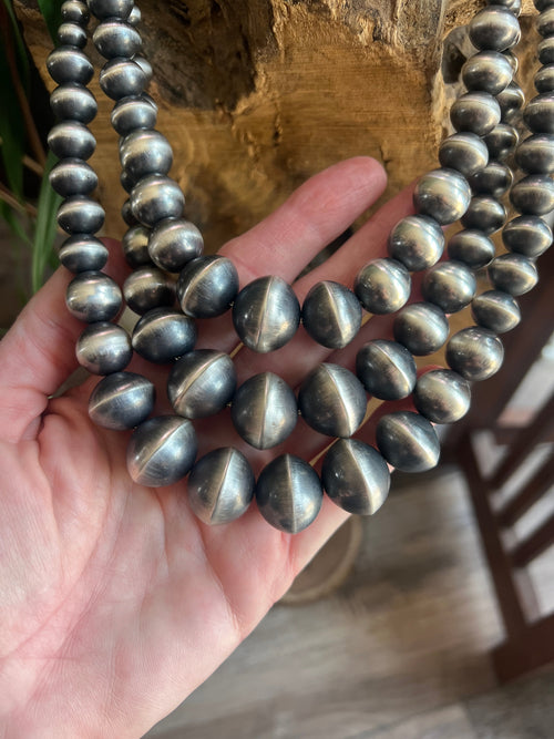 Navajo Sterling Silver Triple Strand Bead Statement Necklace by Rose Martin