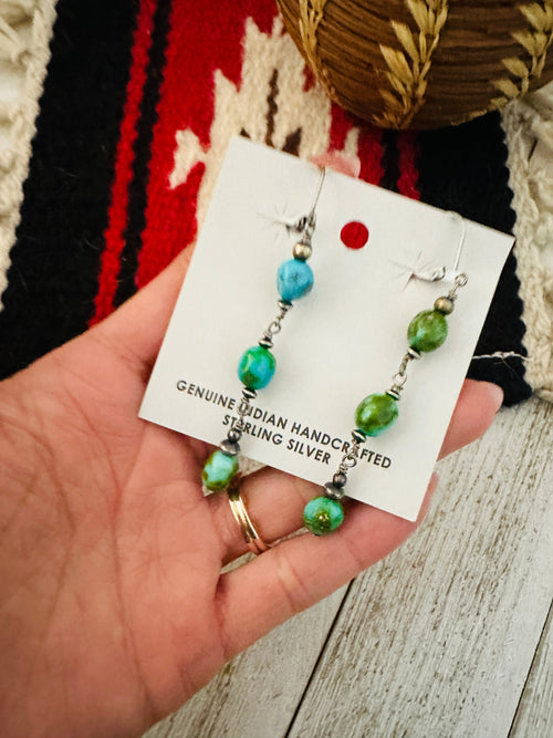 Navajo Sonoran Mountain Turquoise & Sterling Silver Beaded Earrings