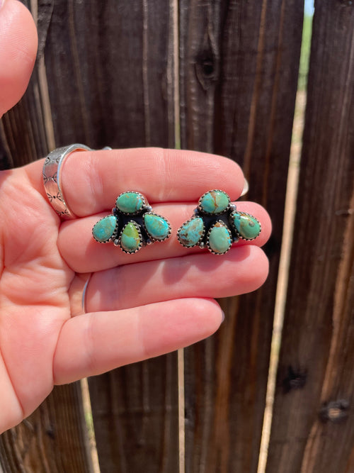 Nizhoni “The Backroads” Turquoise & Sterling Silver 4 Stone Earrings Handmade