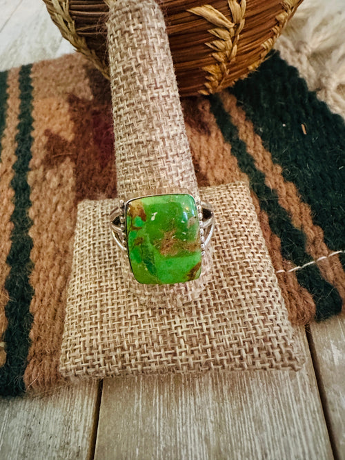 Old Pawn Handcrafted Kingman Turquoise & Sterling Silver Ring Size 12.75