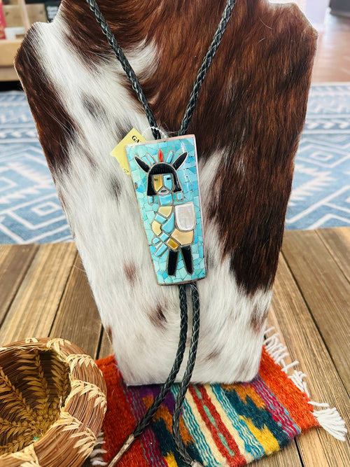 Handcrafted Vintage Old Pawn Sterling Silver & Multi Stone Inlay Bolo Tie