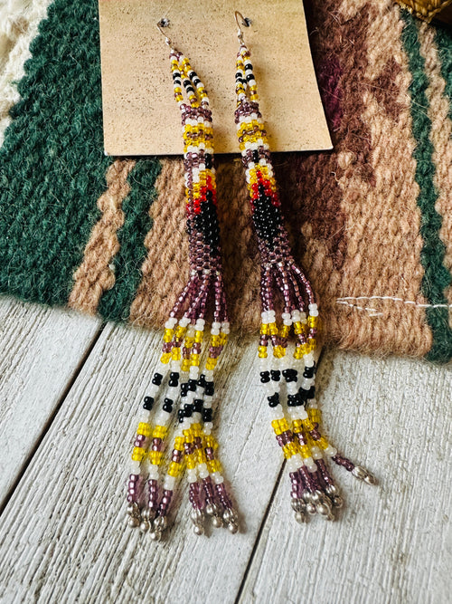 Navajo Handmade Multicolor Beaded Dangle Earrings