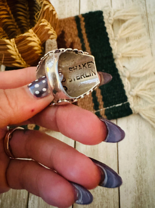 Old Pawn Handcrafted Turquoise & Sterling Silver Ring Size 9