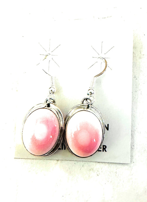 Navajo Sterling Silver & Queen Pink Conch Dangle Earrings