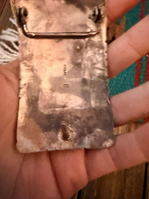 Handcrafted Vintage Old Pawn Sterling Silver & Turquoise Belt Buckle
