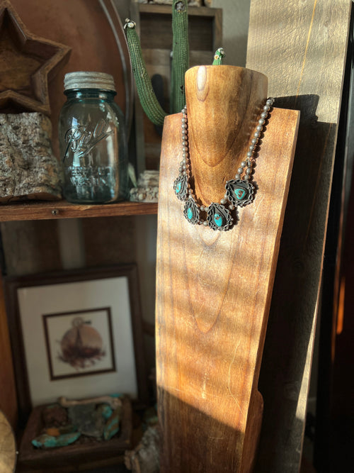 Vintage Navajo Sterling Silver and Turquoise Station Necklace