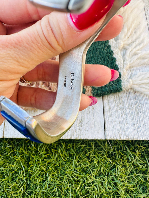 Handcrafted Old Pawn Sterling Silver, Lapis & Coral Inlay Cuff Bracelet by The Dukepoos
