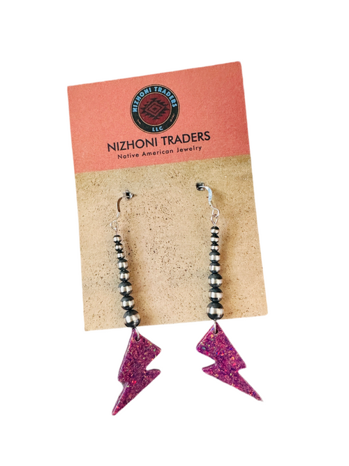Summer Lovin’ Navajo Sterling Silver Pearl Beaded Fire Opal Lightning Bolt Dangle Earrings