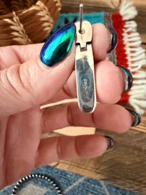 Old Pawn Handcrafted Sterling Silver & Turquoise Dangle Earrings