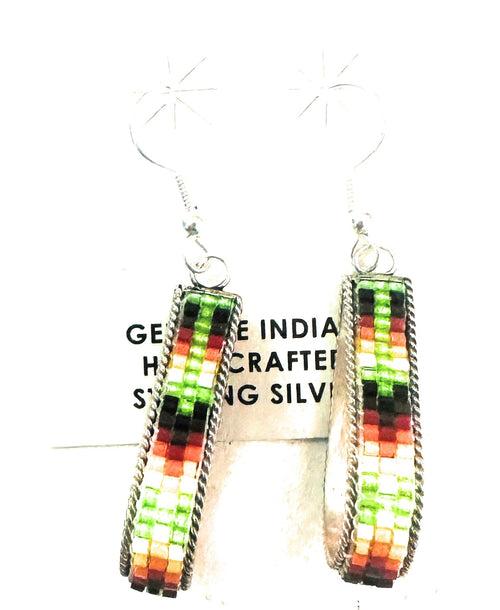 Navajo Handmade Multicolor Beaded Teardrop Dangle Earrings