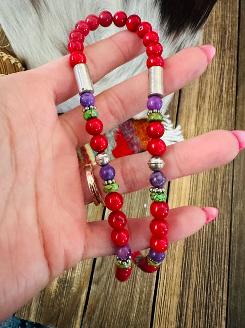 Handcrafted Multi Stone & Sterling Silver Beaded 16” Necklace by T & R Singer