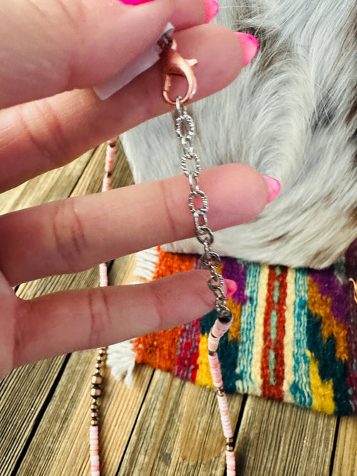 Handcrafted Queen Pink Conch & Copper 24” Beaded Necklace