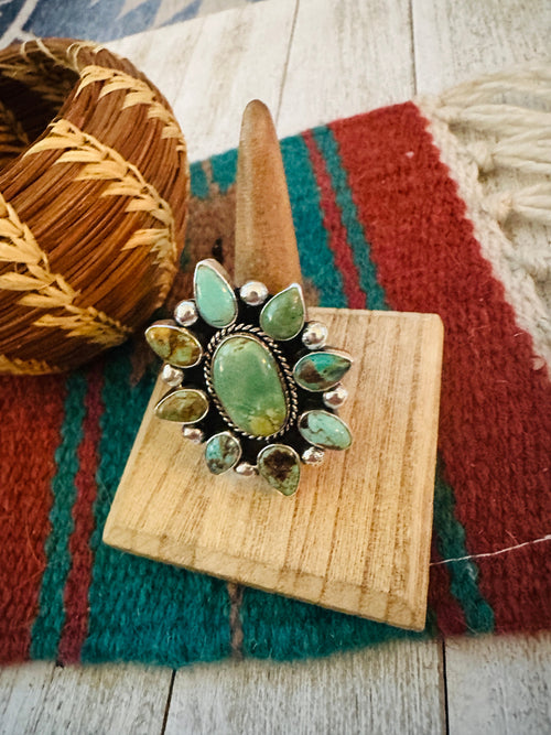 Navajo Sterling Silver & Royston Turquoise Cluster Adjustable Ring