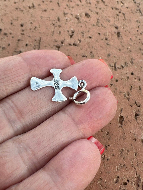 Navajo Crafted Sterling Silver Hand Stamped Cross Charm