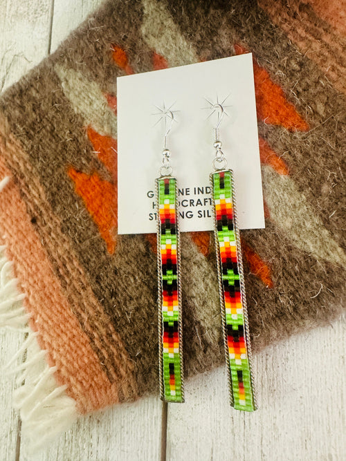 Navajo Handmade Multicolor Beaded Dangle Earrings