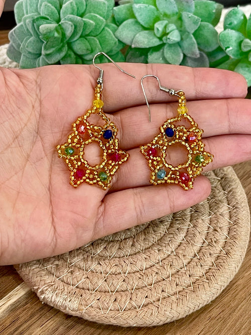 Handmade In Mexico Sterling Silver  , Multi Color Dangle Beaded Earrings