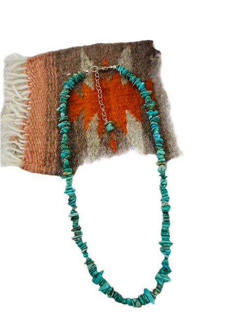 Navajo Turquoise & Sterling Silver 16” Beaded Necklace