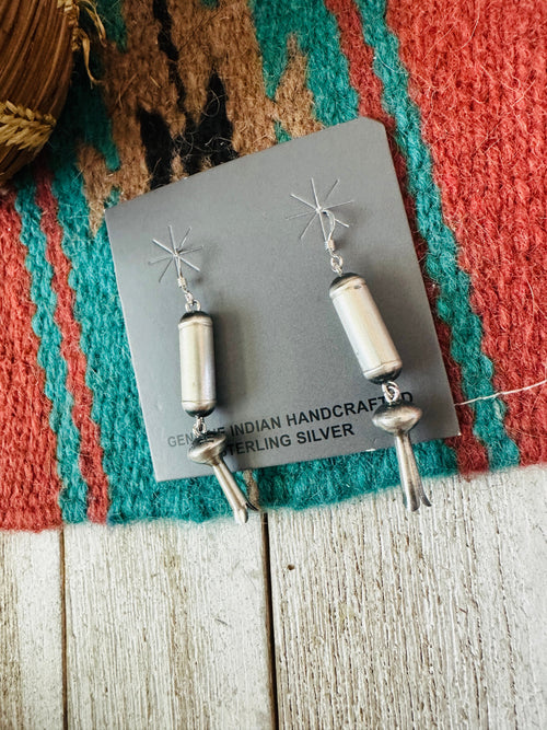 Navajo Sterling Silver Pearl Blossom Dangle Earrings